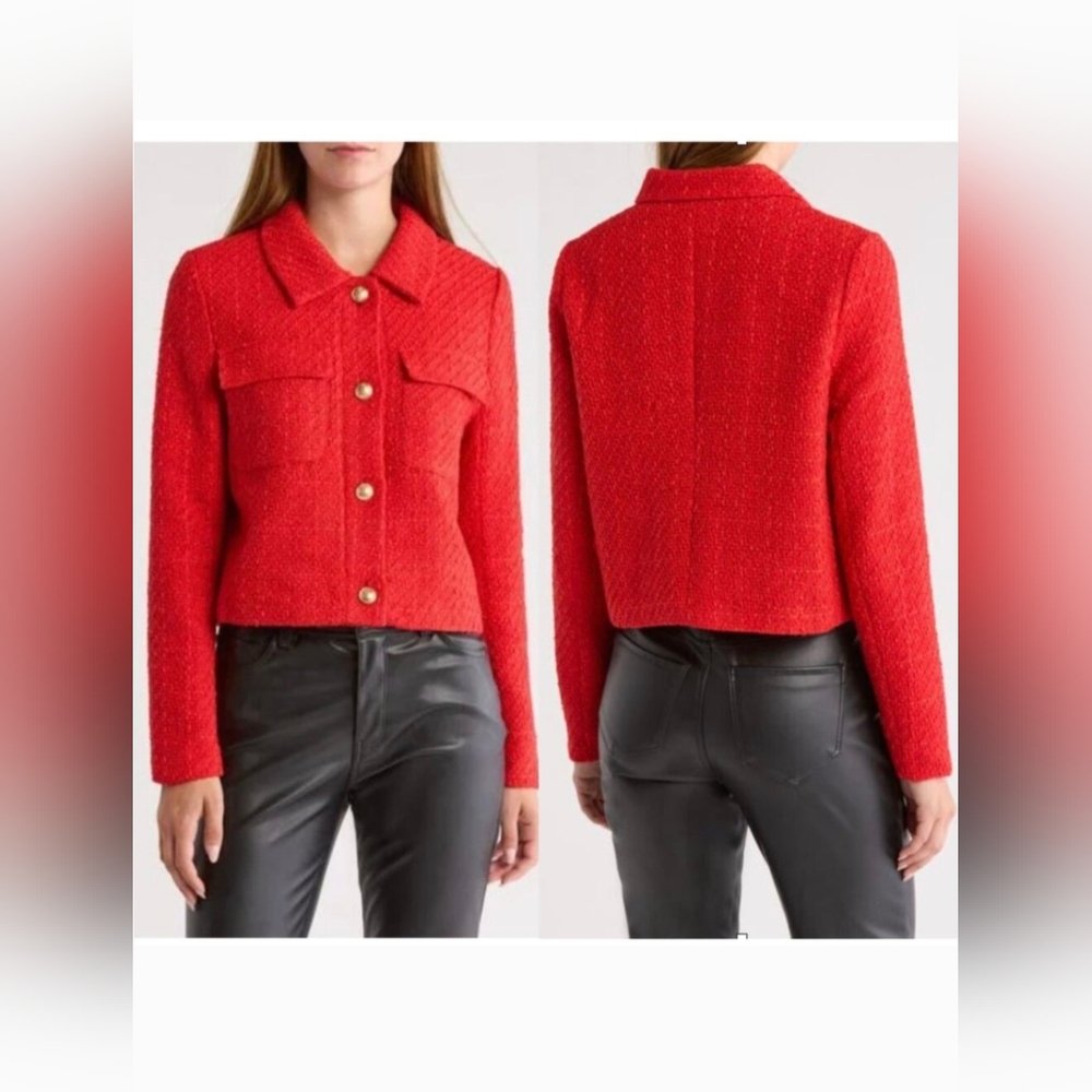 Vigoss NWT Women's Red Tweed Cropped Jacket - Picture 2 of 5